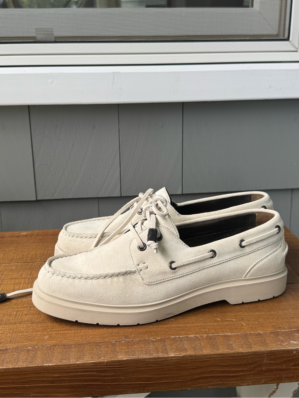 Brunello  Cucinelli Suede Boat Shoe - Cream - Size 8B
